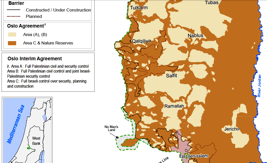 Udsnit af Vestbredden og Jordan-dalen (Kilde: OCHA, UN)